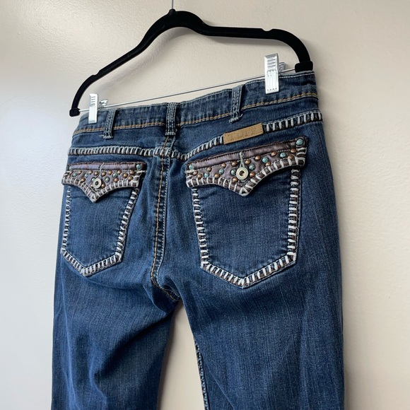 Cowgirl Tuff Bootcut Jeans Size 12 31 "Girls Night Out Brown" Leather Flap Rodeo - Picture 2 of 10